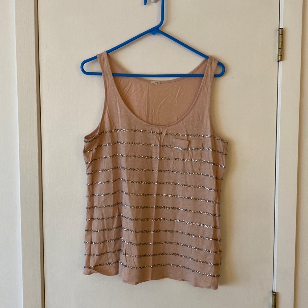 Jcrew  Pink Sequin Stripe Cotton Tank